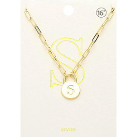 -S- Brass Metal Monogram Lock Pendant Necklace